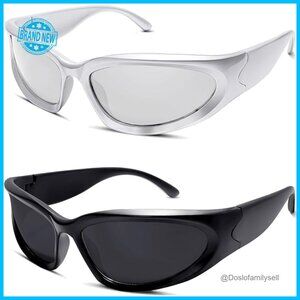 Y2K Wrap Around Sunglasses Futuristic Oval Sports Shades Trendy Fashion